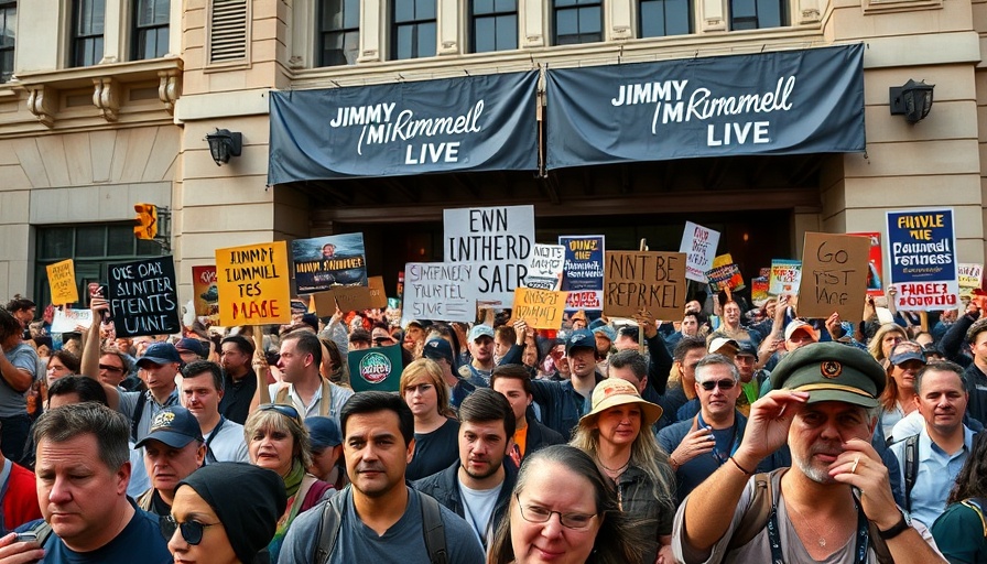 Protest outside venue with Jimmy Kimmel banners