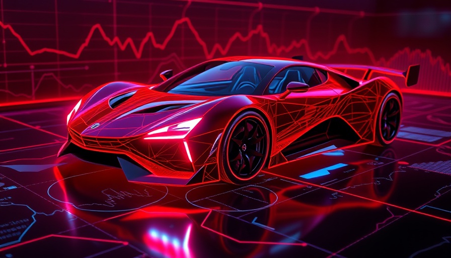 Futuristic red wireframe sports car in digital space, Niche AI Solutions for Auto Dealerships.