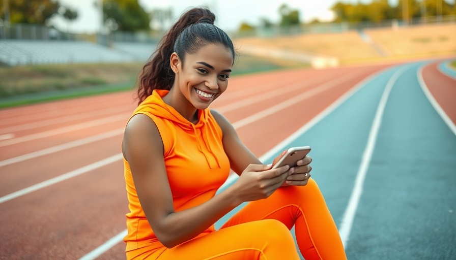 Woman exercising with a phone on a running track, staff training classes.