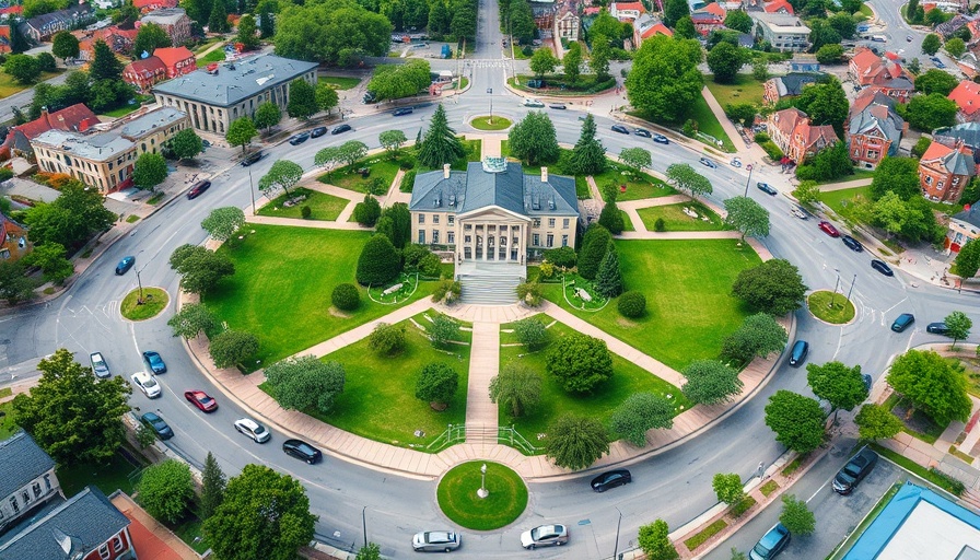 Aerial view of urban public space showing efficient management layout.