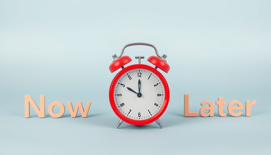 Red alarm clock between 'Now' and 'Later', Essential Techniques for Training in Time Management Skills concept.