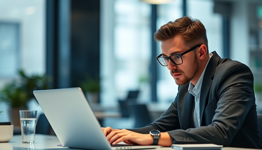 Professional working on laptop in office, emphasizing Business Performance Management software.