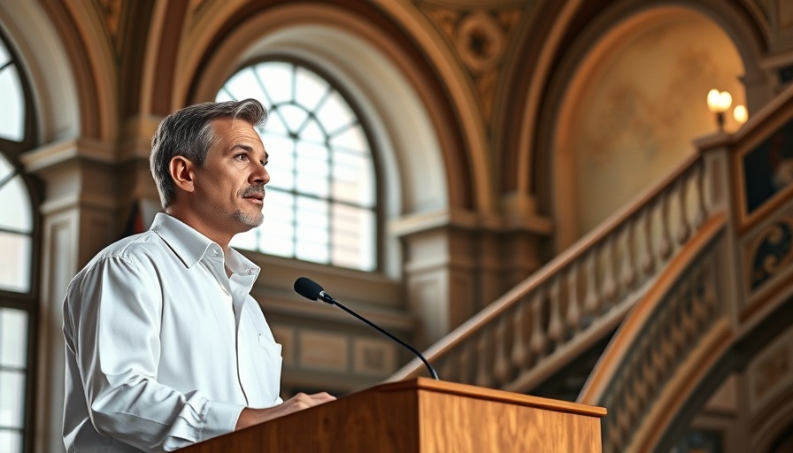 Eric Adams election impact: Man speaking at podium inside ornate hall.