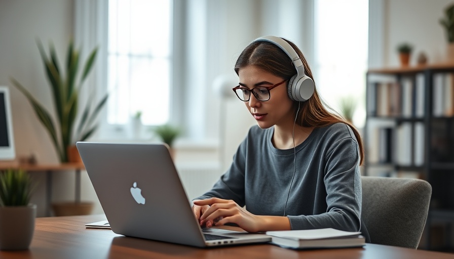 Focused woman in online learning and development training.