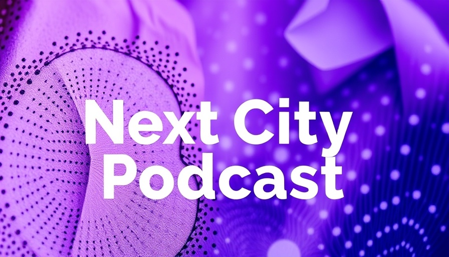 Abstract art with 'Next City Podcast' text on purple-blue background.