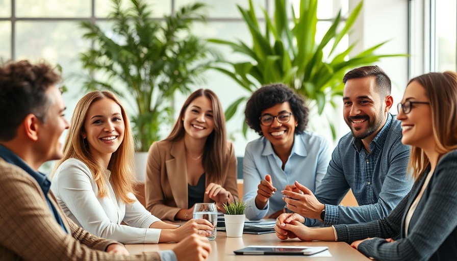 Diverse professionals discussing employee retention and mental health 2025 in a modern office.