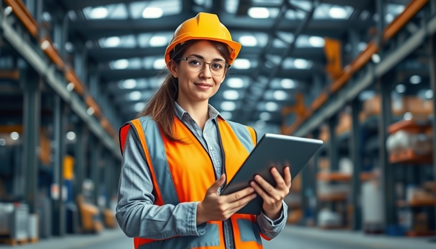 Confident women executive in industrial manufacturing setting.