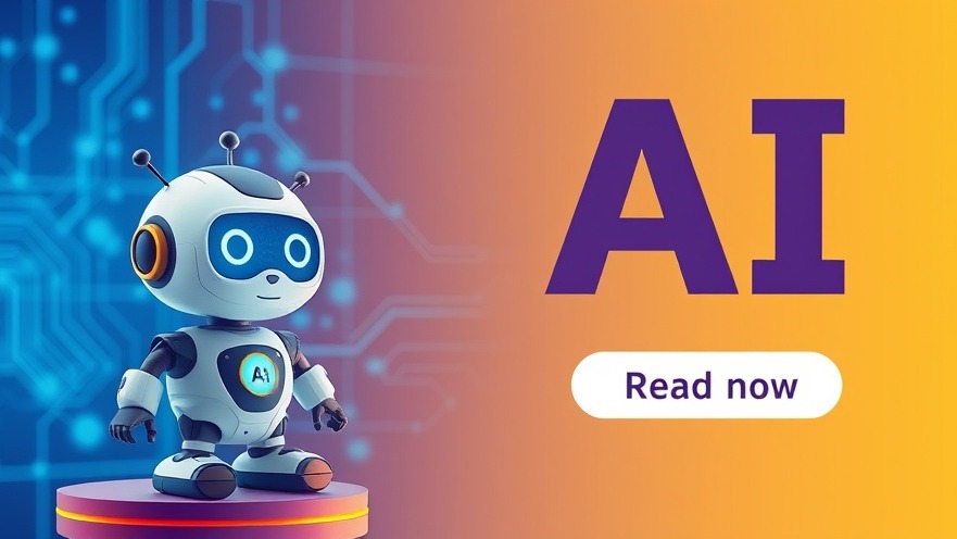 AI-themed banner with a cute robot icon highlighting small business marketing strategies.