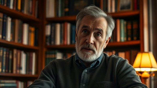 Congressional Gridlock discussion by middle-aged man in study setting.