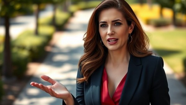 Woman passionately discussing Trump economic policies on affordability