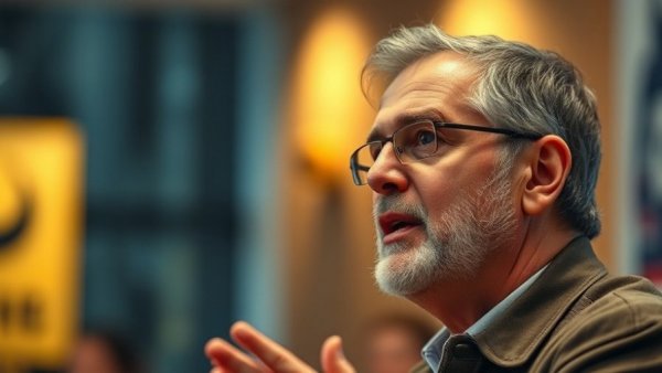 Middle-aged man speaking about Trump budget cuts to mental health and addiction.