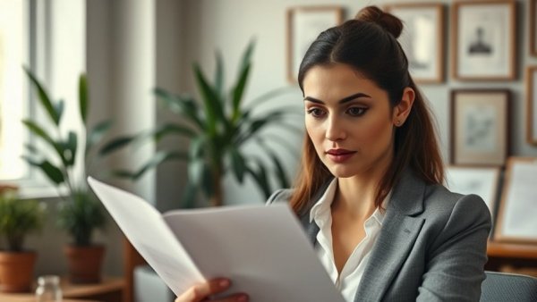 Professional woman announces U.S. Visa Suspension in office setting.