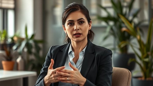 Professional woman discussing hiring an immigration lawyer in office setting.