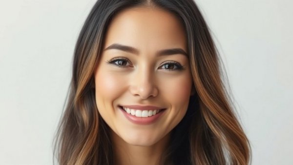 Woman smiling in a studio portrait.