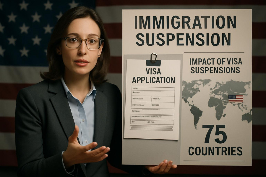 Professional woman analyzing immigration policy changes and visa processing delays.