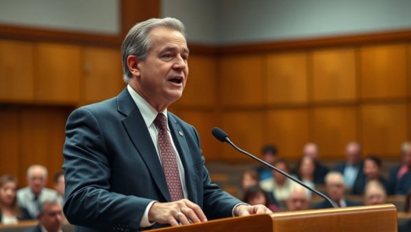 Politician at a lectern discussing policy changes