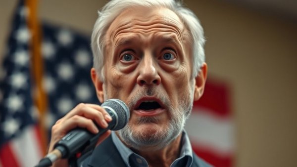 Older man shocked at Iran military response, speaking at event.