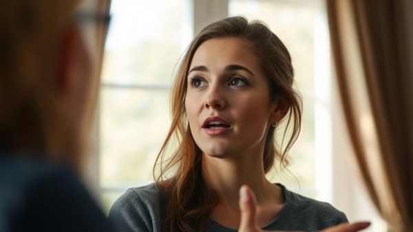 Woman sharing a personal story indoors, highlighting importance of storytelling.