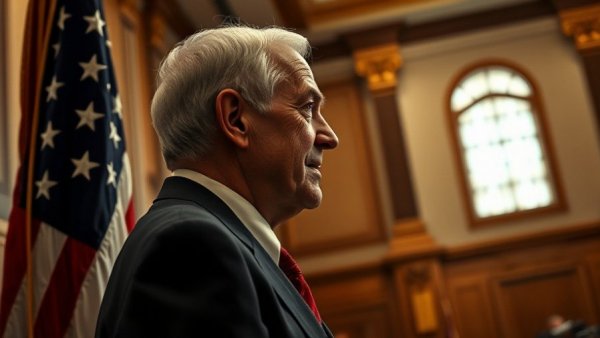 Republicans in Congress, man and flag, governmental setting