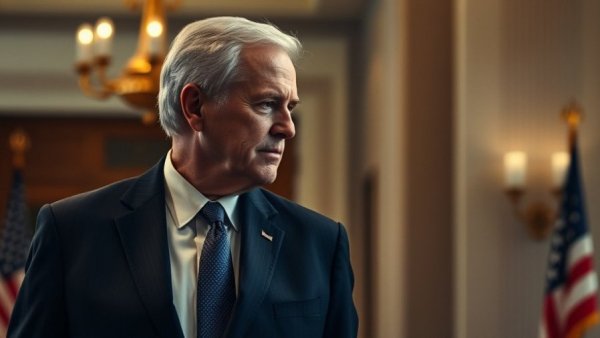 Older male in navy suit walking indoors, James Carville Trump prediction.