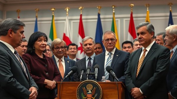 Group of individuals at a press conference discussing significant issues.