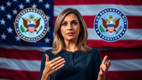 Informative immigration discussion with U.S. government symbols on flag backdrop.