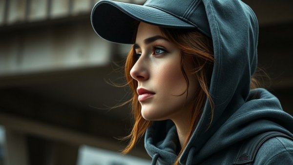 Close-up of woman in hoodie and cap, Walking with Faith Immigration.