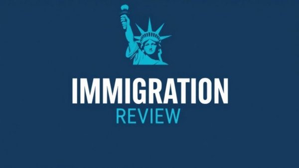 Cover art for Immigration Review, featuring text with Statue of Liberty crown.