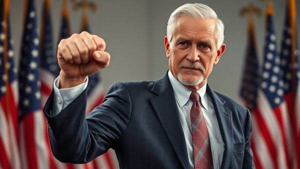 Confident man in front of flags, Trump risks GOP control.