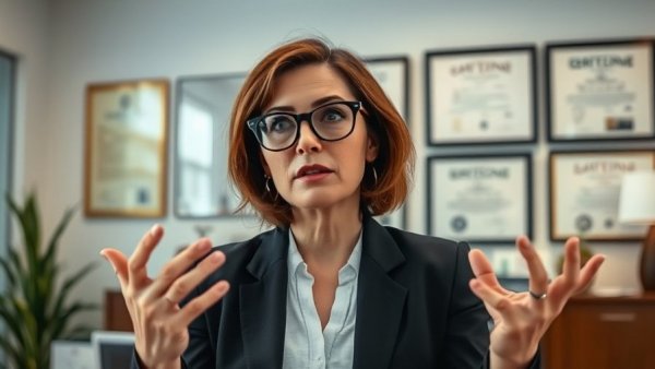 Woman discusses USCIS new division for case reviews in an office setting.