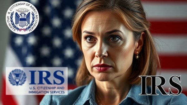 IRS Citizenship Question Immigration News graphic with woman presenter and logos.