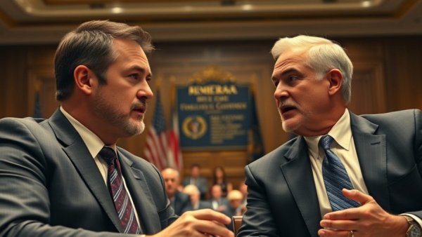 Men in formal meeting discussing NATO relations.