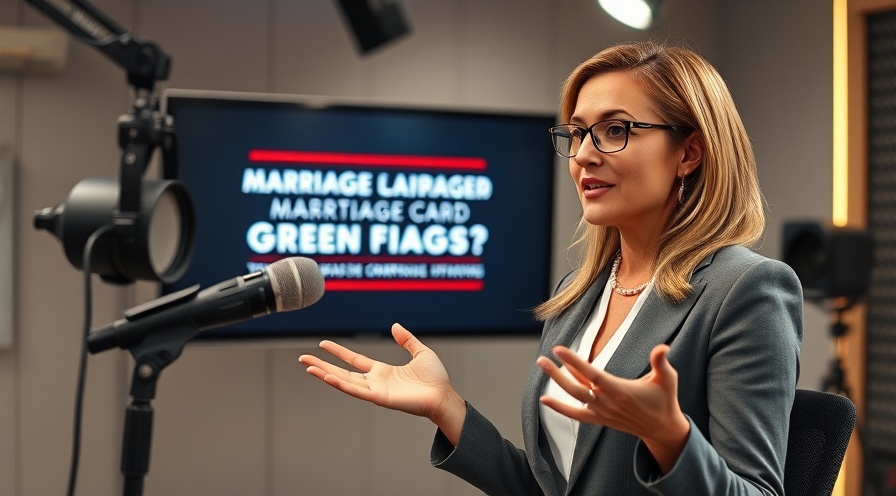 Professional woman presenting marriage green card fraud awareness tips in a bright studio.