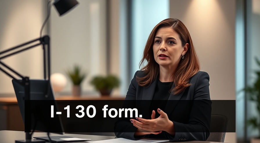 Professional woman explaining the immigration process and I-130 petition in a modern studio.