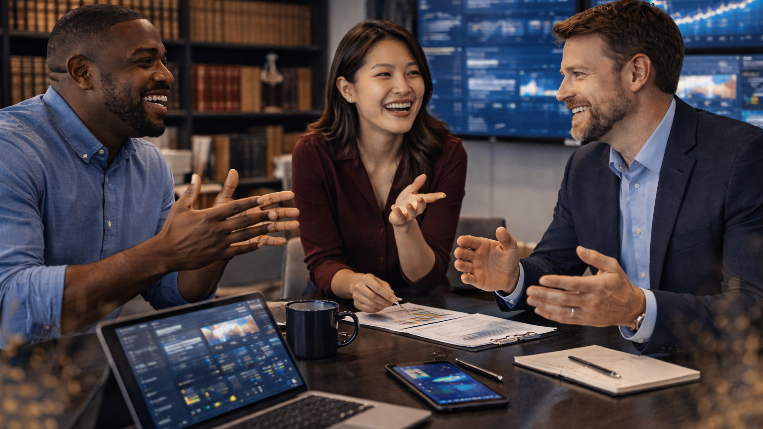 marketing agency team for legal services discussing digital marketing strategies in modern conference room