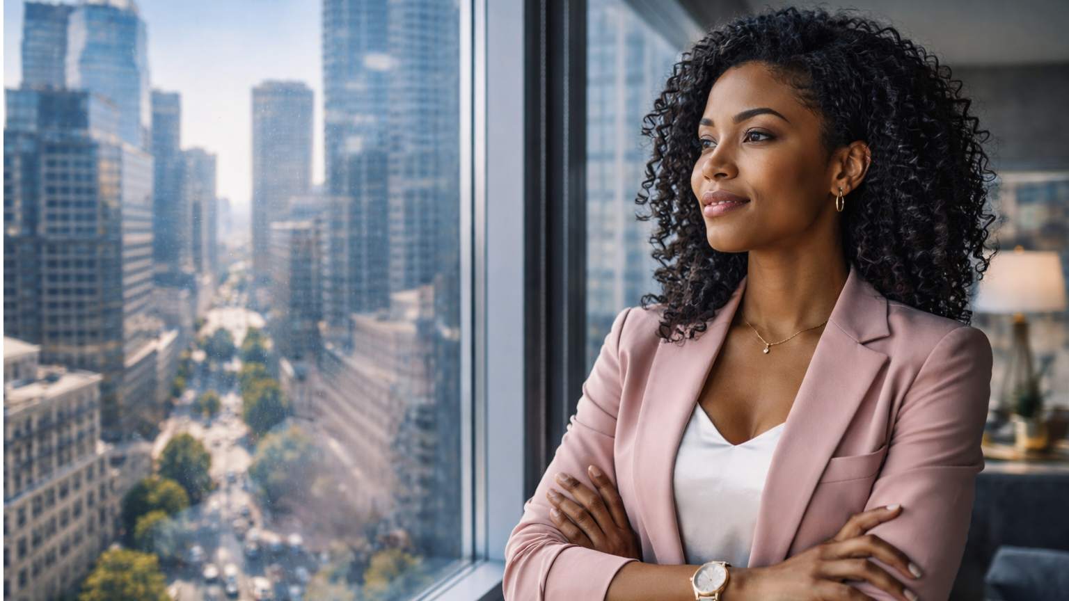 business leader envisioning brand success with creative content agency strategy in modern office