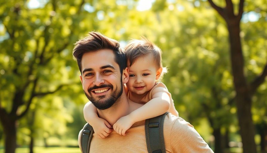 Young father carrying child in park, symbolizing family unity in immigration debate.