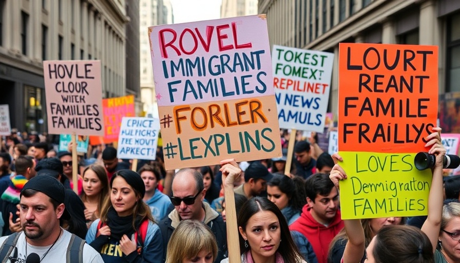 Protesters hold signs supporting immigrants amid funding cuts discussion.