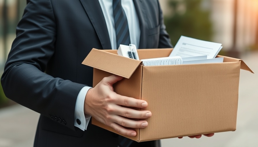 Close-up of person carrying office box, implying federal firings or job change.