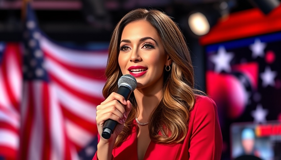 Female host on Freedom Now Q&A show with flag background.