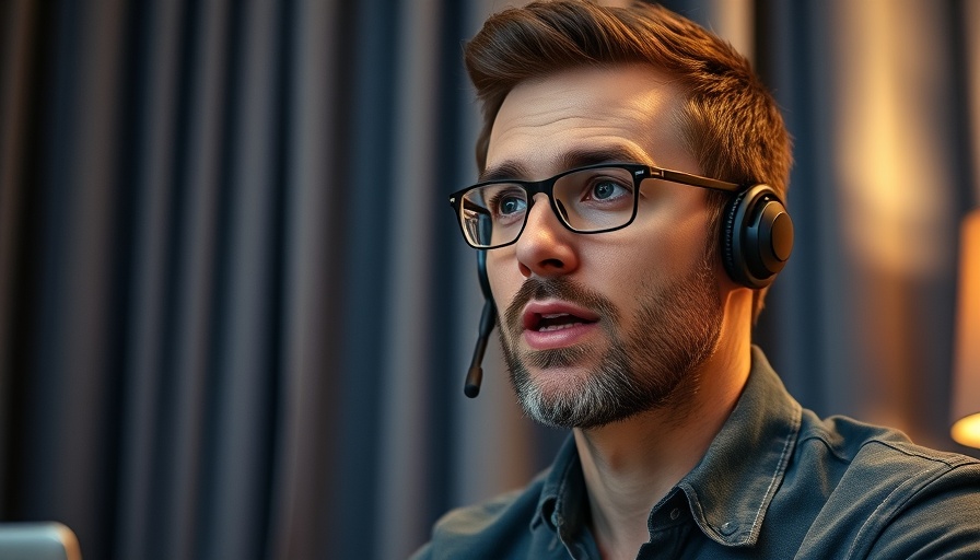 Man speaking about entrepreneurship with headset indoors