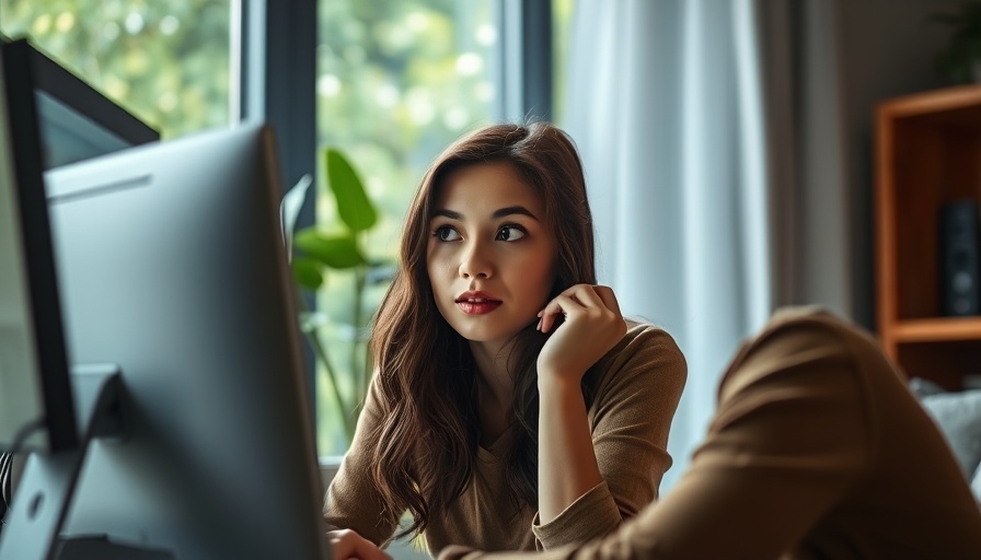 Young woman pausing at laptop screen, Department of State pauses visa interview.