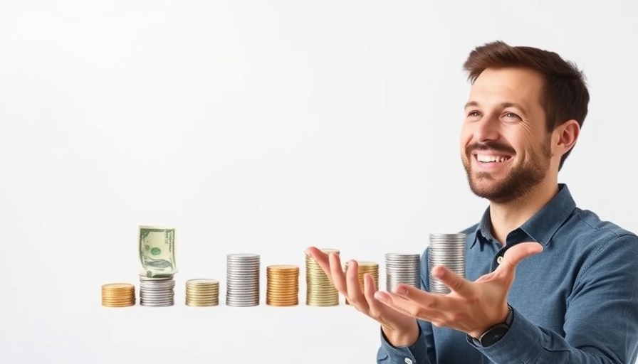Personal finance growth timeline with cash and smiling man.
