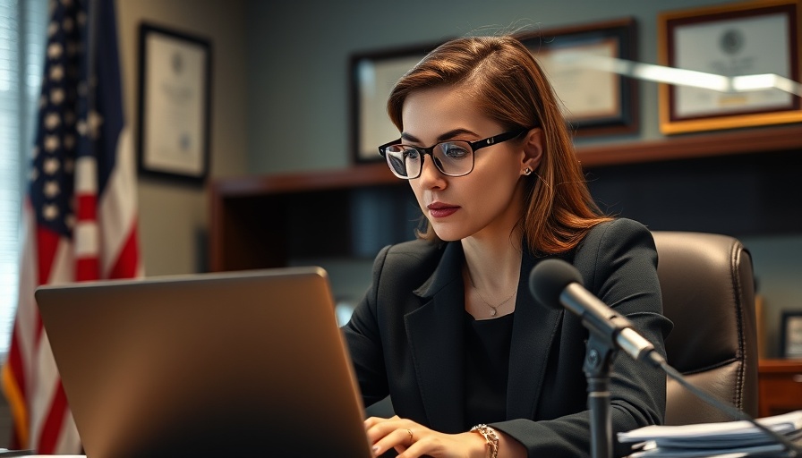Professional woman presenting latest immigration news in office setting.