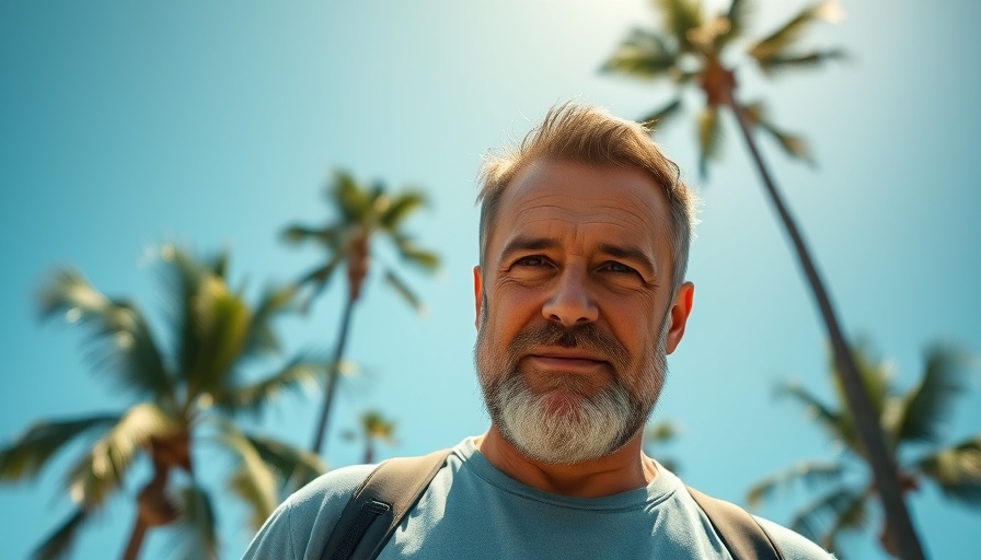 Man discussing family members that can petition for your green card under palm trees.