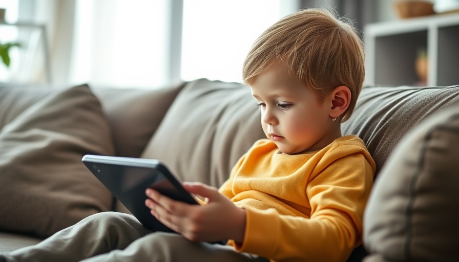 Young child using tablet, engaging with technology indoors.