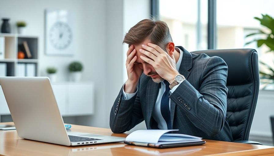 Frustrated businessman in office representing U.S. Workforce Leadership Crisis.