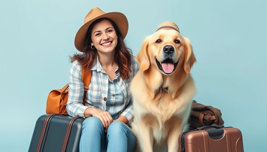 Cheerful woman and large dog in cabin setup for Italy flight