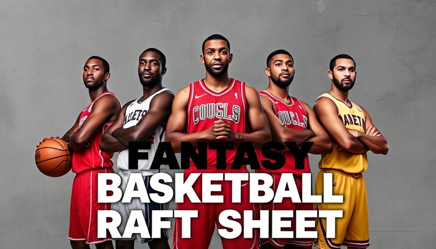 Dynamic basketball collage promoting 2025-26 fantasy basketball draft cheat sheet.
