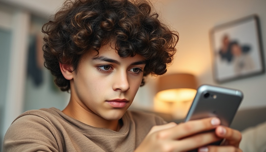 Child focused on smartphone, highlighting video game screen time theme.